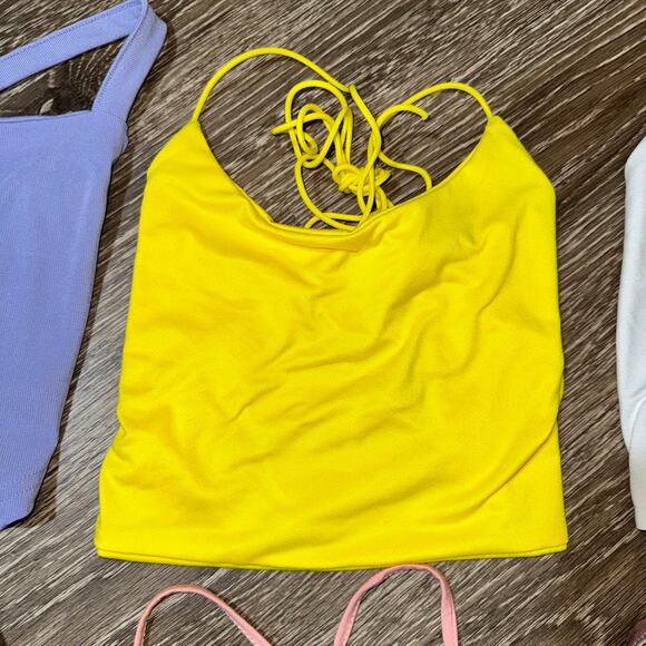 Lot Small 6x Girly Tank Crop Tops Set White Pink Purple Yellow Blouse Backless - Picture 5 of 8